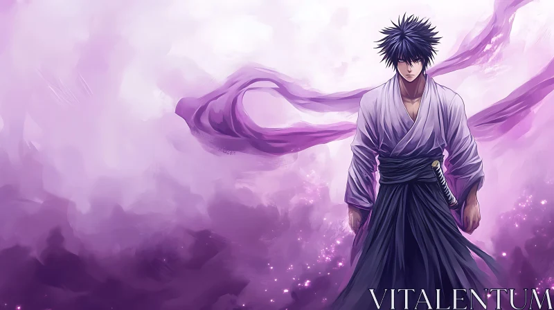 Mystical Samurai in Purple Hues