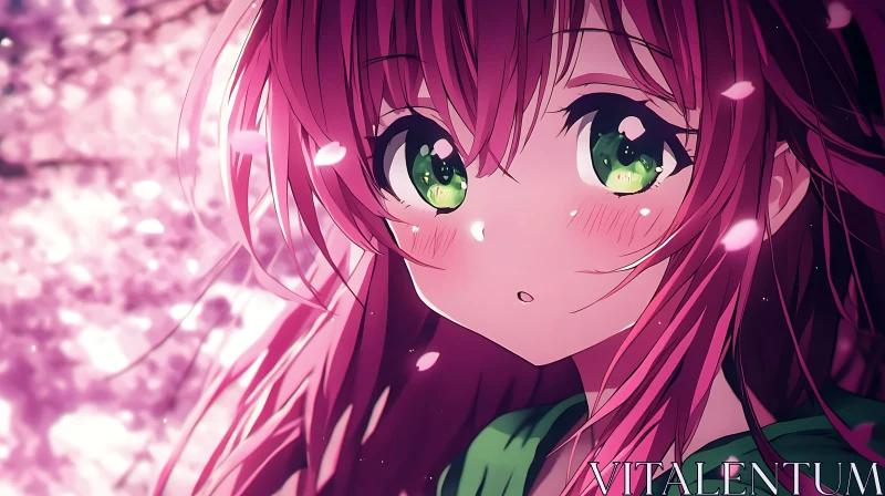 Anime Girl amid Cherry Blossoms AI Image