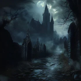 Gothic Castle in Moonlight