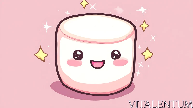 Cute Smiling Marshmallow with Blush and Stars