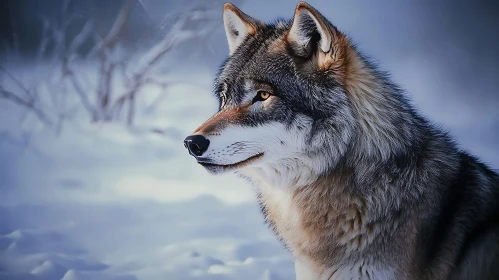 Lone Wolf in Snowy Wilderness