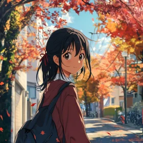 Autumn Walk - Anime Girl in Colorful Street
