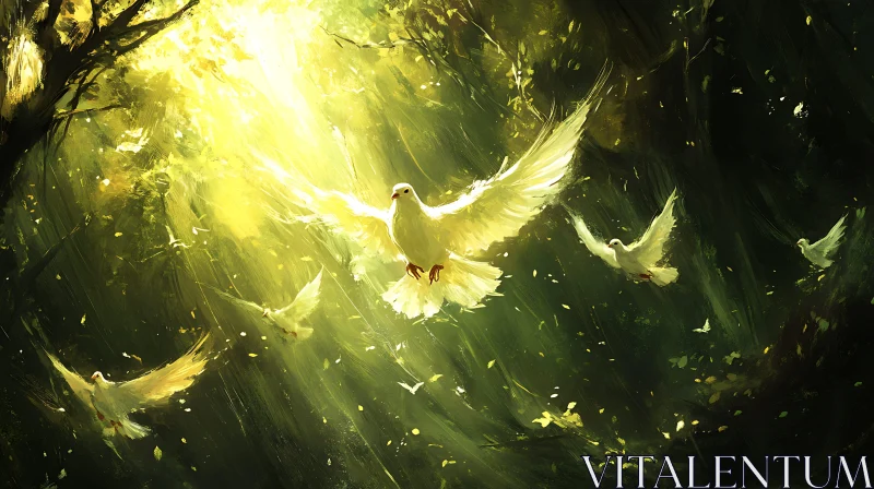 Peaceful Doves in Forest Glade