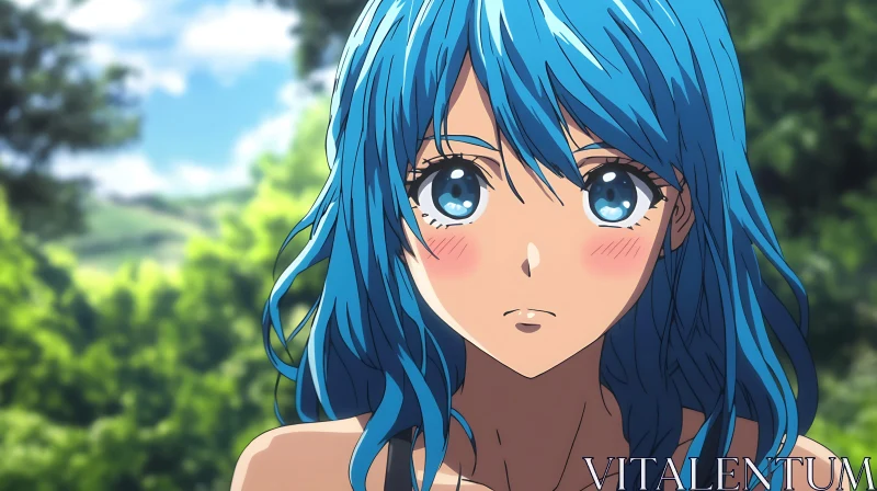 Blue-Haired Anime Girl in Nature