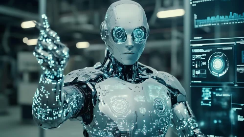 Silver Cyborg with Glowing Eyes