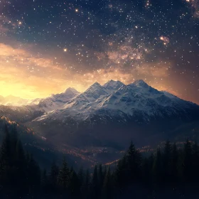 Majestic Mountain Range at Night