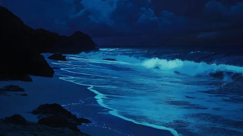 Moonlit Ocean Waves at Night