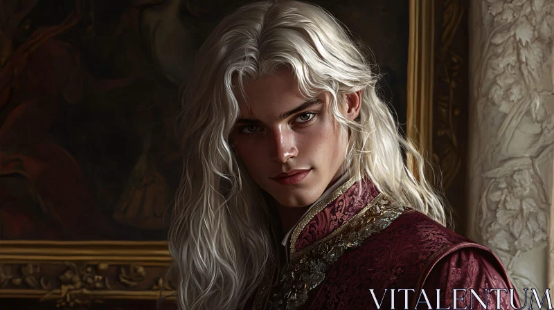 Silver-Haired Young Noble in Maroon Garment