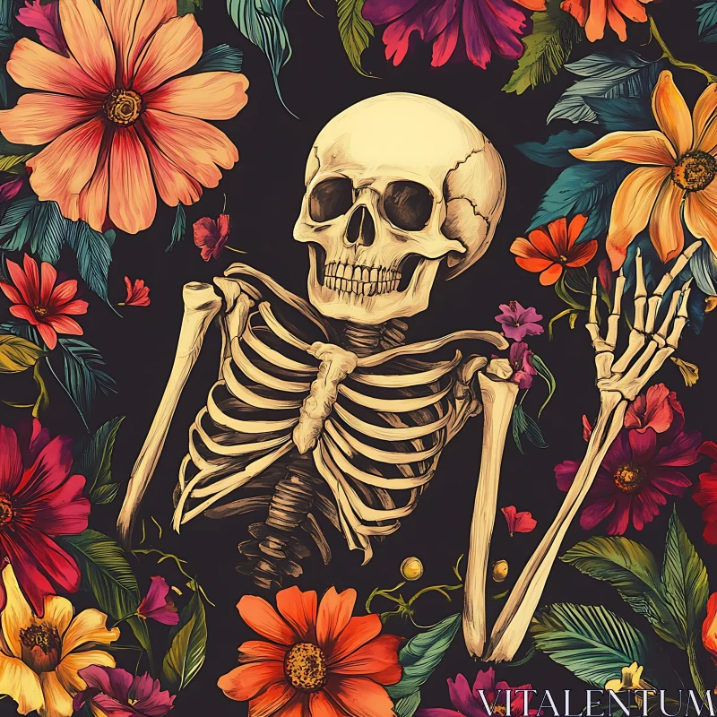 Memento Mori: Skeleton in Bloom AI Image