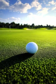 Golf Ball on Lush Green Fairway under Blue Sky , AI