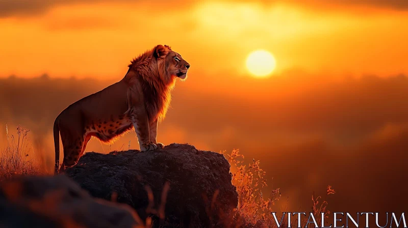 African Lion Silhouette at Dusk