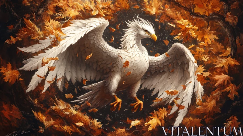 White Eagle Among Golden Leaves