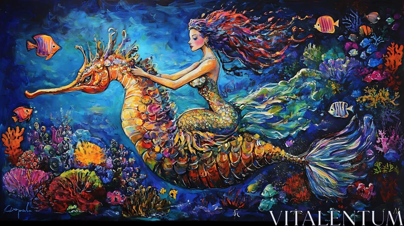 Colorful Mermaid and Seahorse Artwork
