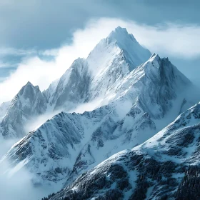 Snowy Mountain Range with Clouds