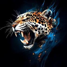 Fierce Leopard with Blue Energy
