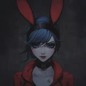 Anime Art: Blue-Haired Woman with Bunny Ears