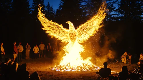 Burning Phoenix Sculpture at Night