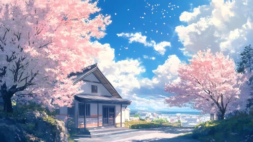 Cherry Blossom Season Near a Japanese Home