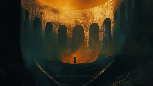 Arched Ascent: A Solitary Figure's Journey