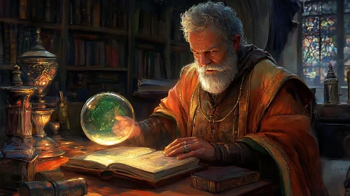 Wizard Contemplating Magic Orb