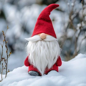 Red Hat Gnome in Snowy Landscape