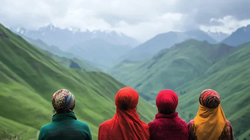 Four Figures Admiring Mountain View