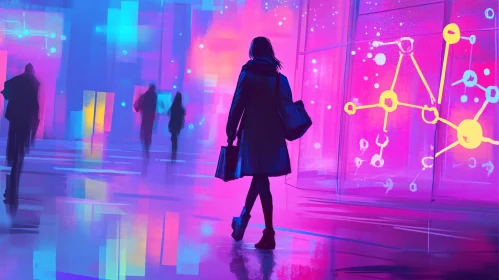 Woman in Neon Cityscape