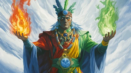 Enchanting Wizard Portrait with Fire and Magic