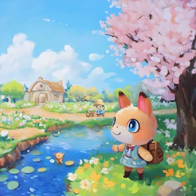 Cartoon Animal in Spring Garden