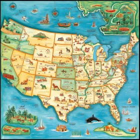 USA Cartoon Map with Animals