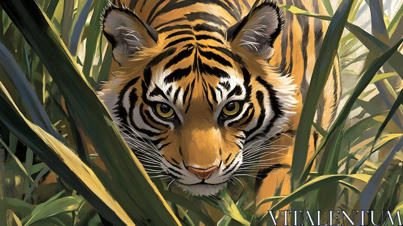 Intense Tiger Portrait in Lush Greenery