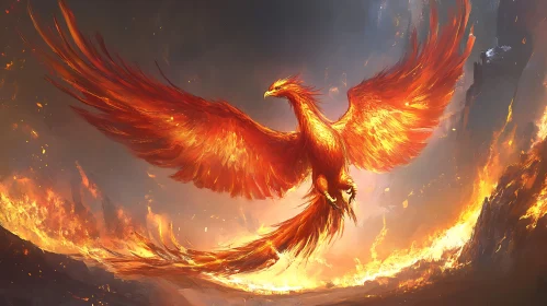 Mythical Phoenix in Flames
