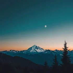 Snowy Mountain Under Moonlit Sky