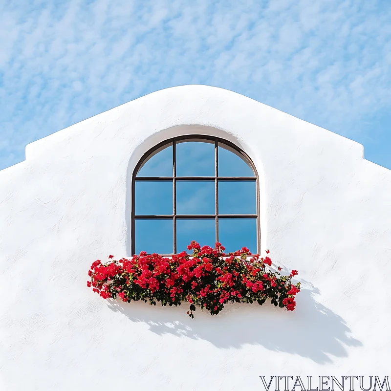 Elegant Window Setup with Red Flowers and Blue Reflections