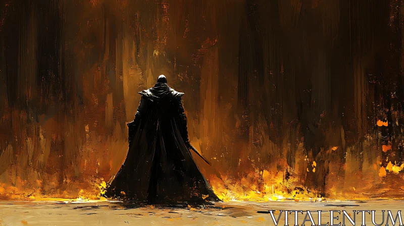 Abstract Warrior in Fiery Landscape