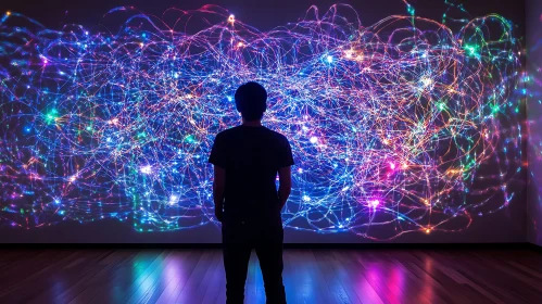 Silhouette Gazing at Abstract Light Art
