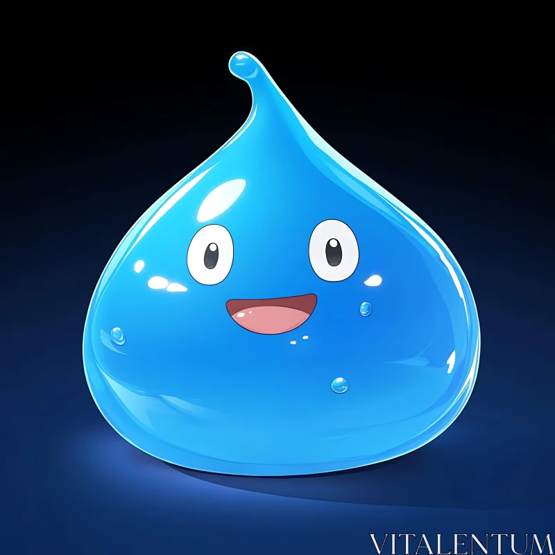 Glossy Blue Slime Character with Happy Expression