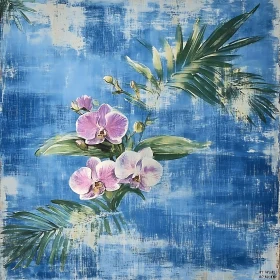 Floral Arrangement on Blue Canvas