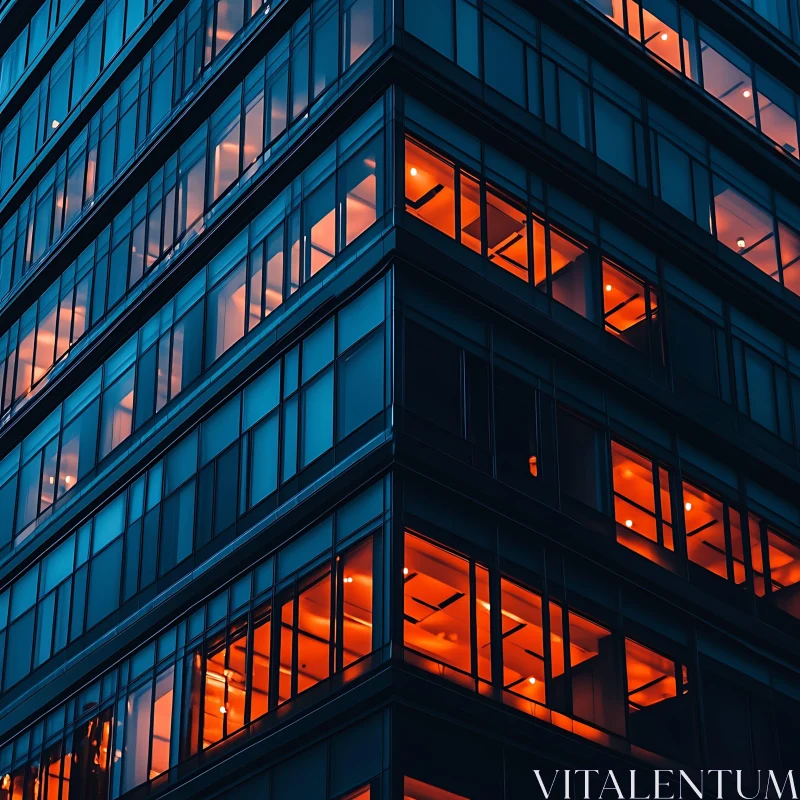 Night View of Illuminated Office Building