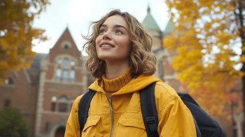 Youthful Gaze Amidst Collegiate Splendor