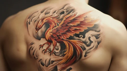 Fiery Phoenix Back Tattoo