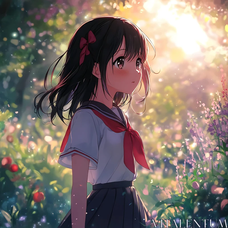 Serene Moment of an Anime Girl in Nature