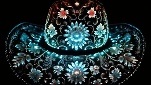 Glowing Cowboy Hat with Blue Lights and Flowers | Captivating Fashion Art