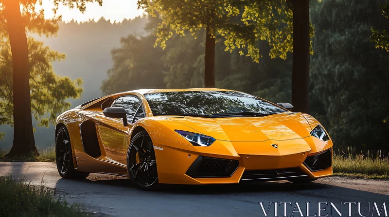 Luxury Yellow Sports Car Amidst Nature AI Image