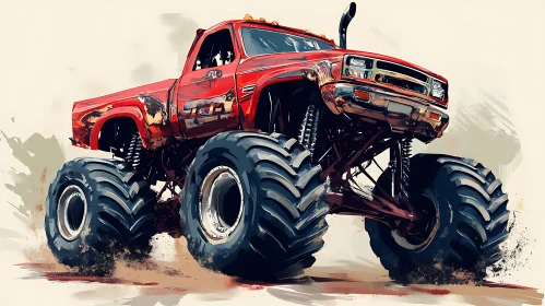 Red Monster Truck in Rugged Terrain