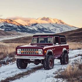 Vintage SUV in Winter Mountains