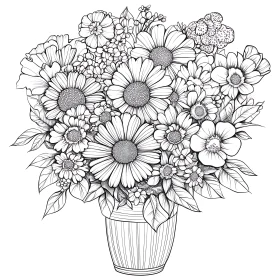 Intricate Floral Bouquet Line Art