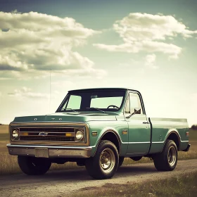 Classic Green Truck in Open Landscape