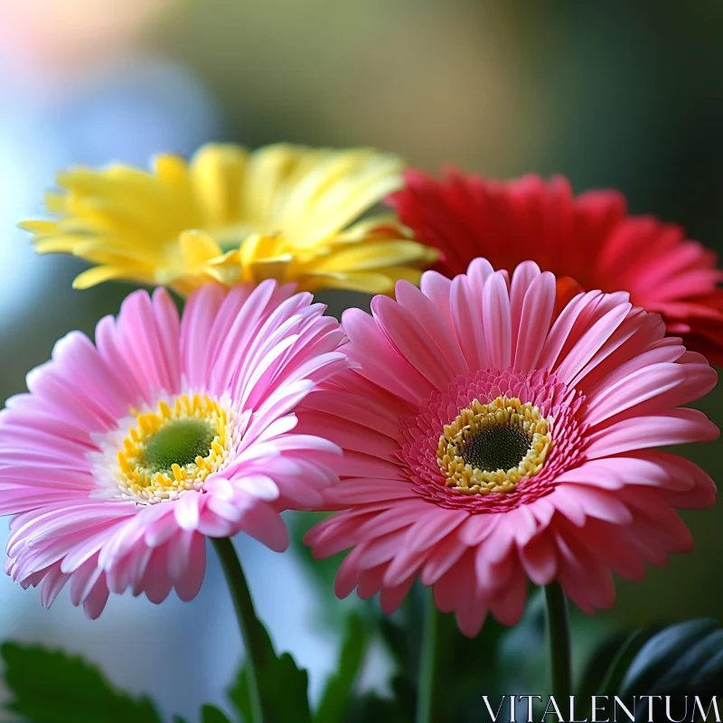 Colorful Gerbera Daisies Displaying Vivid Petals and Intricate Details Colorful Gerbera Daisies Displaying Vivid Petals and Intricate Details