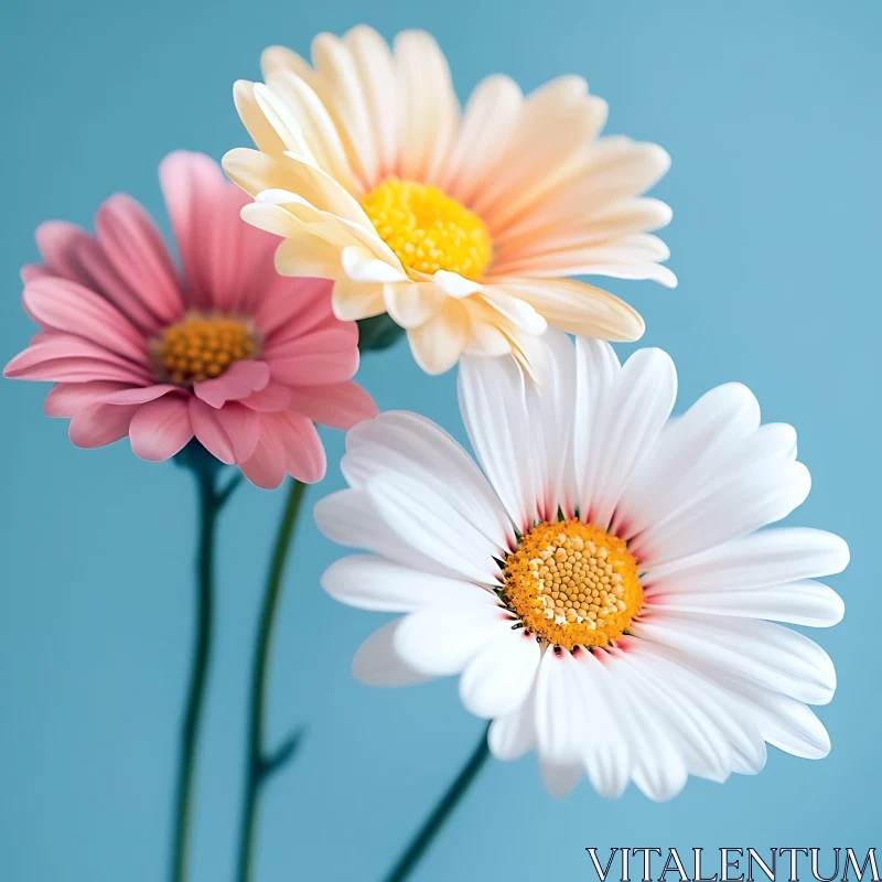 Soft Daisies in Serene Blue Background Soft Daisies in Serene Blue Background